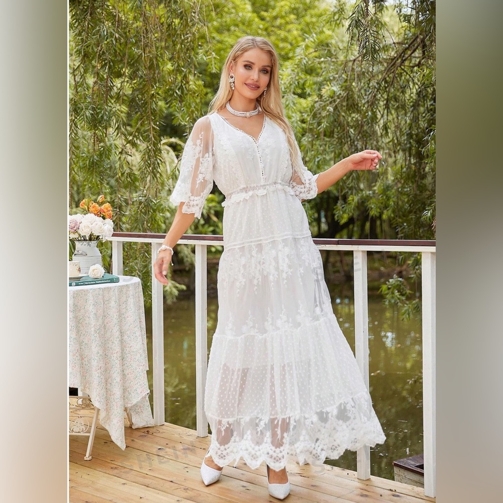 5 for $25 ❤️‍🔥Ruffle Hem Lace Overlay Dress